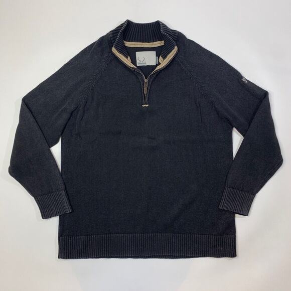 Levelwear Salute Sweater Mens XL Black Grey Cotton 1/4 Zip Mock Neck Pullover - Picture 2 of 14